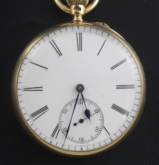 An 18ct gold open face keyless pocket watch,